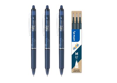 Pilot Frixion Clicker Tintenroller 0,7 mm blau schwarz 3 Stifte + Minen