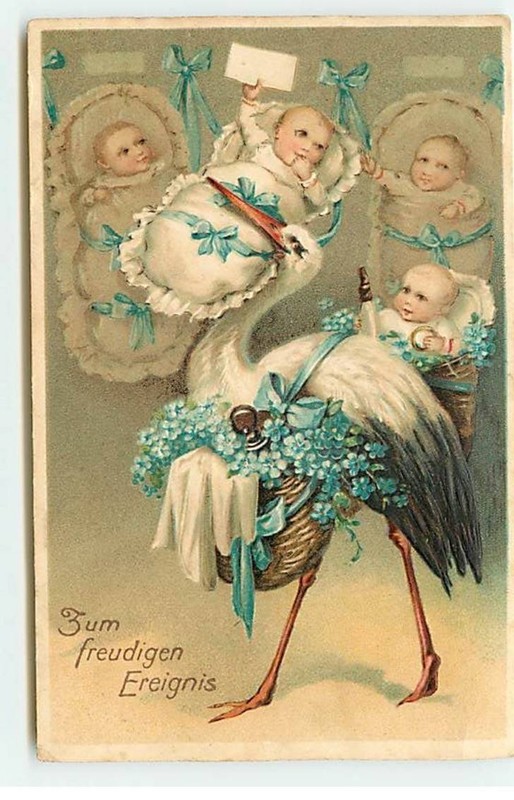 Carte GaufrÃ©E - Zum Freudigen Ereignis - Cigogne Emportant Des BÃ©BÃ©S