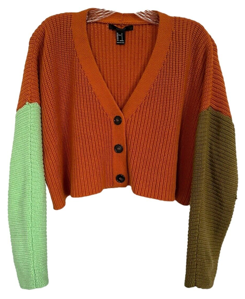 Forever 21 Women's Cropped Oversized Colorblock Cardigan