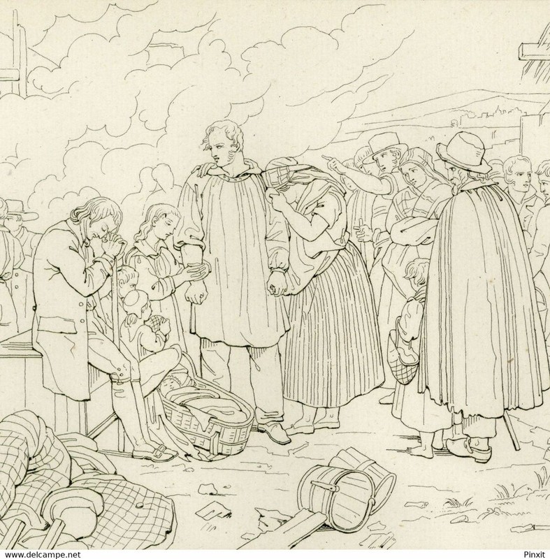 Ary Scheffer Fin D'Un Incendie De Ferme - Gravure Originale ÃTienne Achille RÃ©V