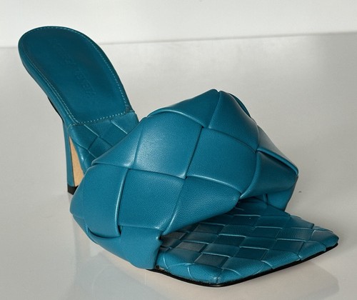 Pre-owned Bottega Veneta $1500  Lido Intrecciato Leather Mules Vintage Blue 7 Us 608854