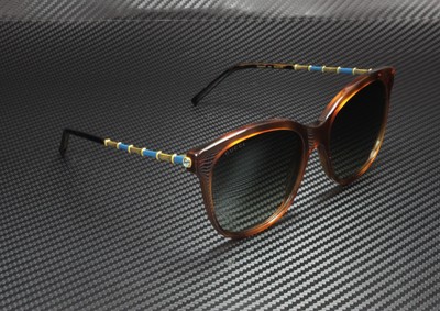 Pre-owned Gucci Gg0654s 002 Square Havana Blue Gold Green 56 Mm Women's Sunglasses