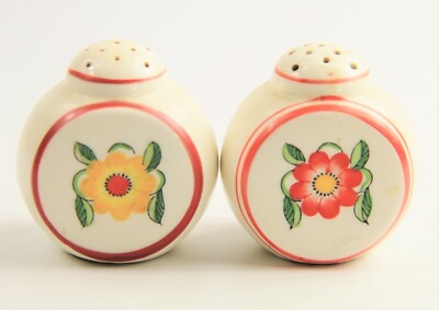 Vintage Salt /& Pepper Shaker Set Austria German Hand Painted Gold Blue Fruit Ceramic Dining