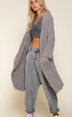POL Thick Cozy Knit Gray Duster Sweater