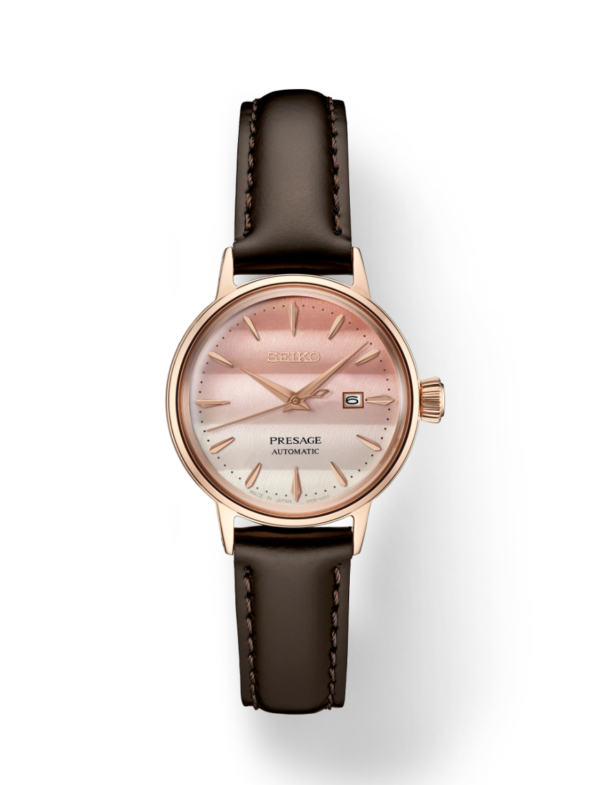 Pre-owned Seiko Sre014 Presage Rose Gold Steel 30 Mm Leather Automatic Women's Watch