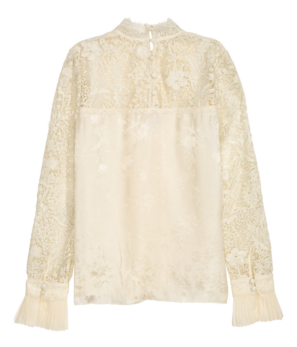 Pre-owned H&m Erdem X  Jacquard Silk Blouse Crochet Lace White Ivory 2 4 10 Ships Today