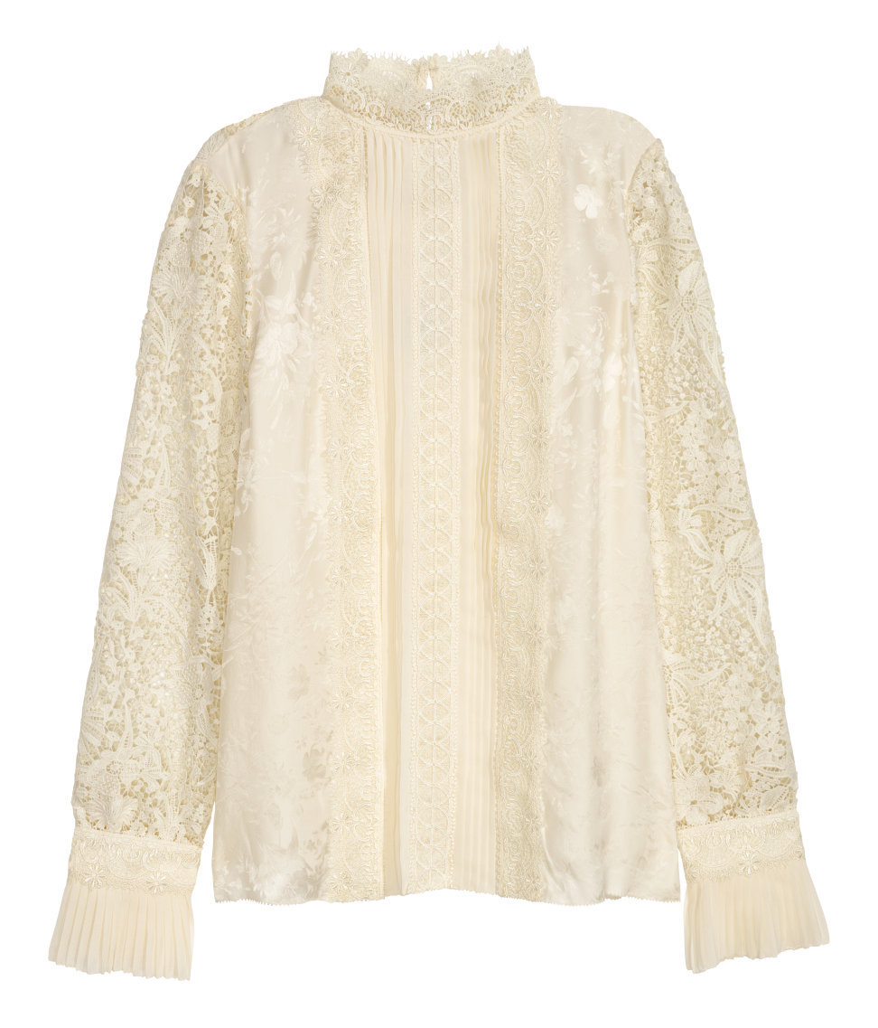 Pre-owned H&m Erdem X  Jacquard Silk Blouse Crochet Lace White Ivory 2 4 10 Ships Today