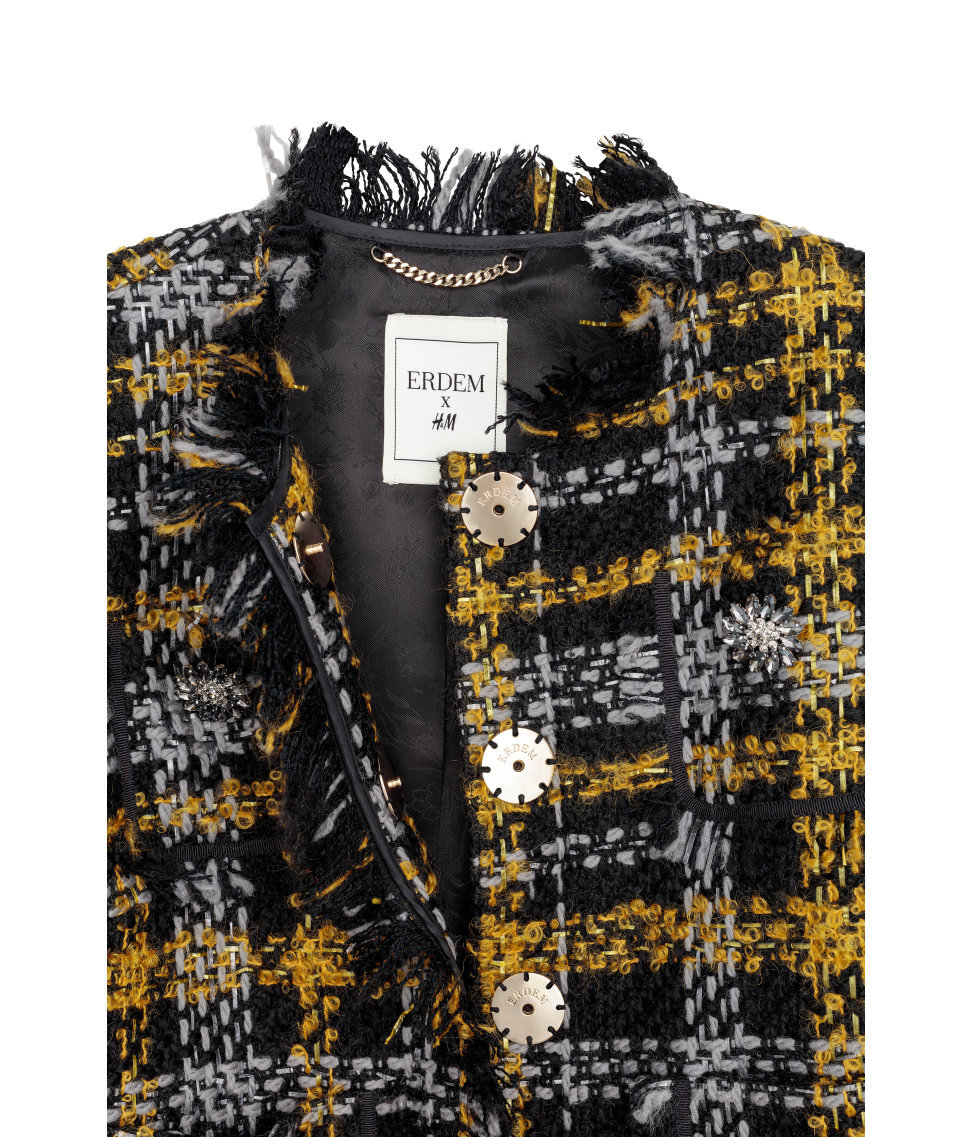 Pre-owned H&m Erdem X  2 Pc Suit Wool Blend Jacket Skirt Black Gold Tweed 4 Ships Today