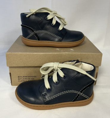 Clarks Children Shoes Flash Desert Navy Leather Cuir Marine Size 5 1 2 F