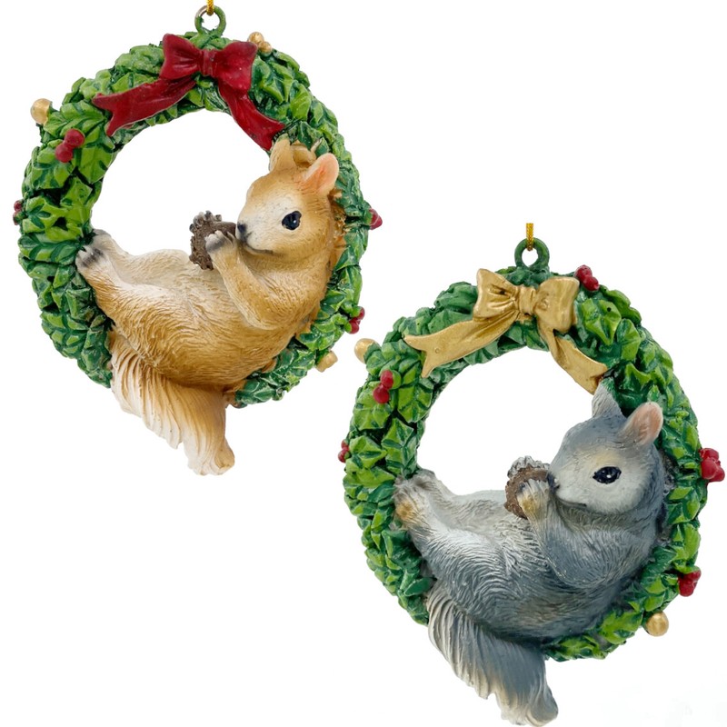 Squirrel Ornaments- Hanging Christmas Tree Decor - Set of 2