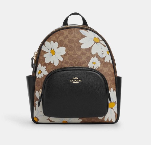 Coach Court Tan Floral Print Signature Coated Canvas & Leather