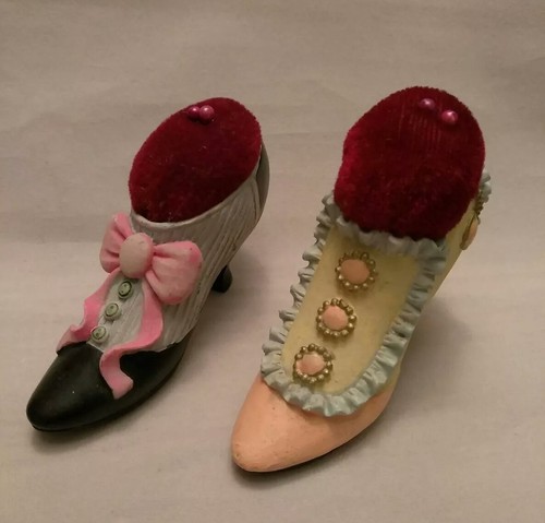3- Miniature Collectible Resin Victorian Shoe Pin Cushions
