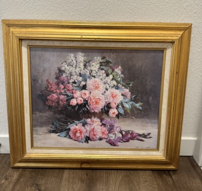 Pauline Casper s Lilac and Peonies with Irises framed - see photos Artist Art VG