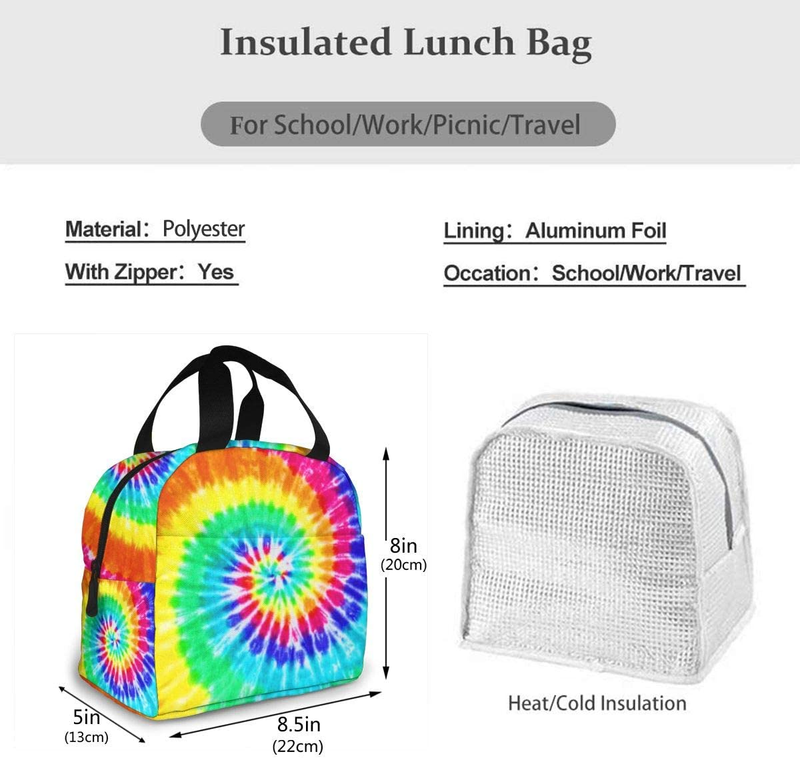 Colorful Tie Dye Insulated Lunch Bag Portable Thermal Cooler Box Reusable Picnic