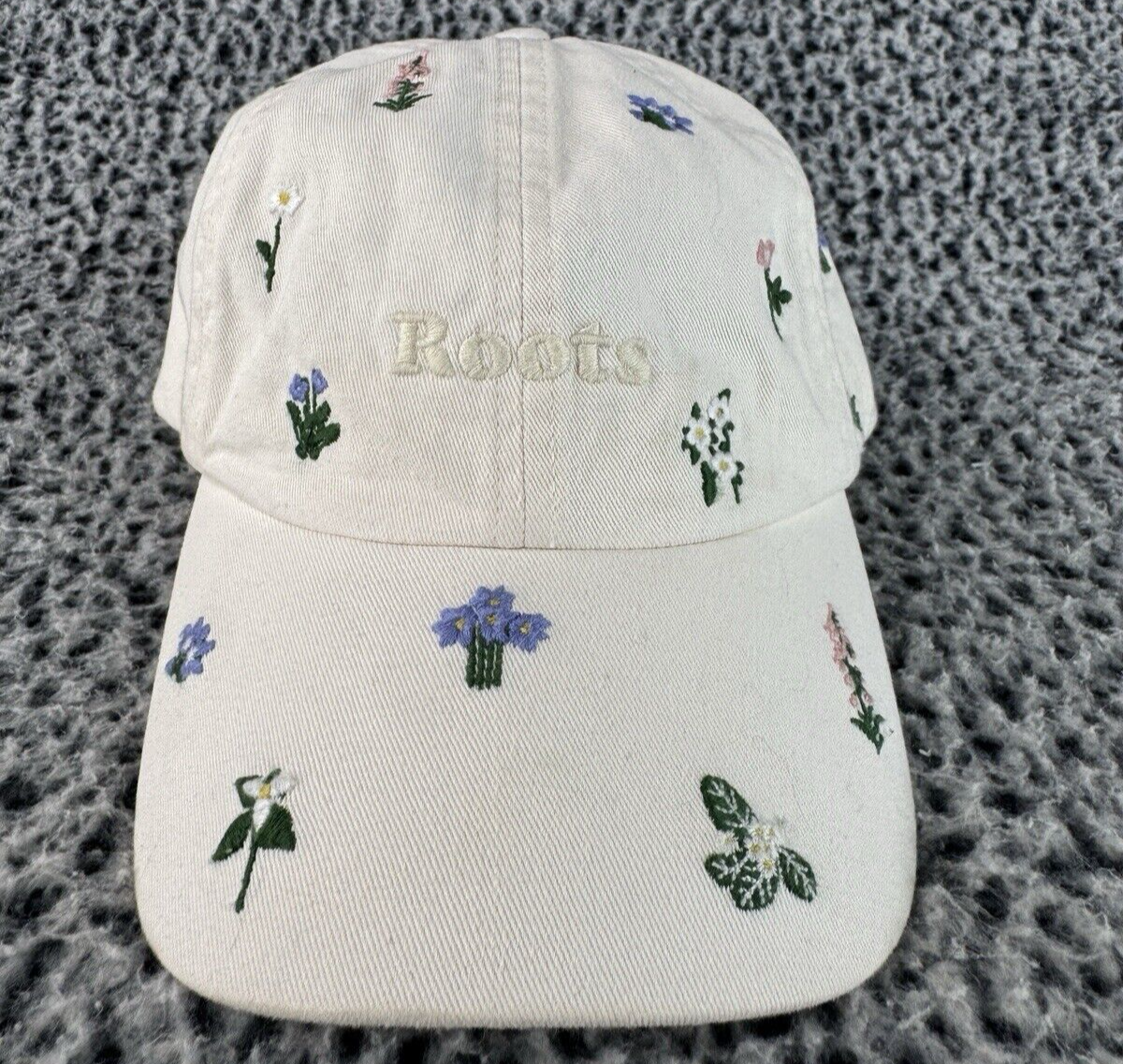 Roots Canada Dad Hat Embroidered Flowers Cream Color | eBay