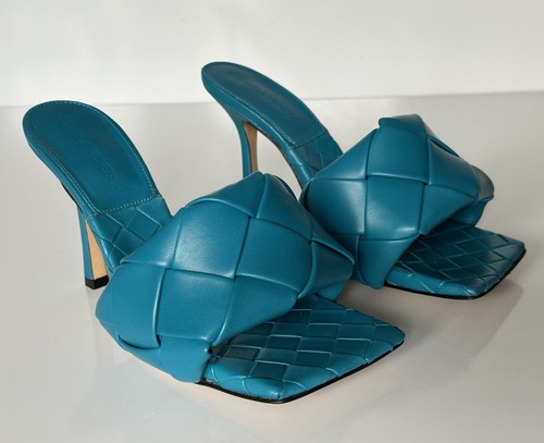 Pre-owned Bottega Veneta $1500  Lido Intrecciato Leather Mules Vintage Blue 7 Us 608854