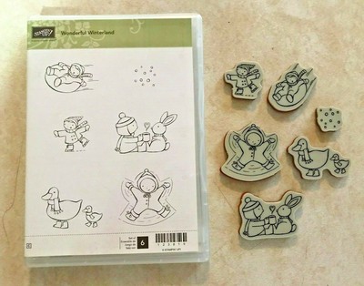STAMPIN UP  WONDERFUL WINTERLAND RUBBER STAMP SET - ASSEMBLED - WINTER CHILDREN