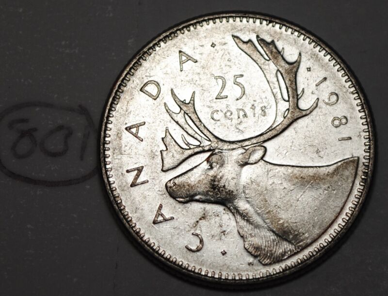 Canada 1981 25 cents Canadian Caribou Quarter Coin Lot #801