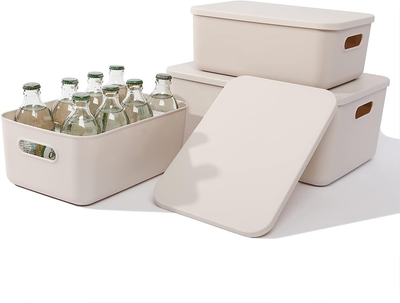Yishyfier Plastic Storage Baskets Bins Boxes With Lids Organizing