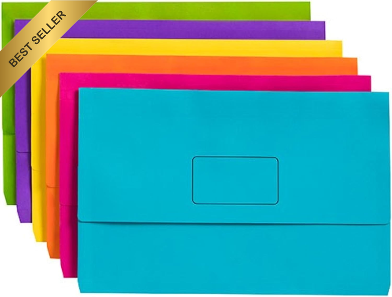 Marbig Slimpick Foolscap Document Wallet Brights Assorted Pack10