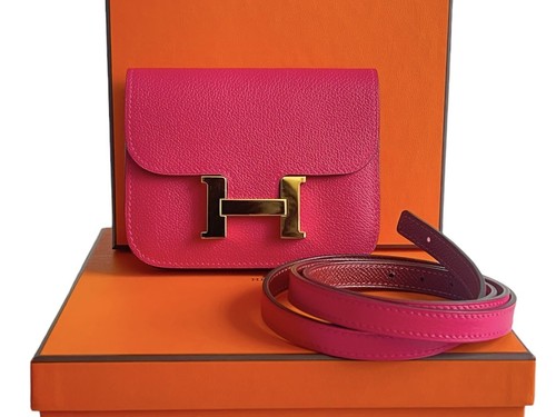 Hermes Slim Wallet In Pink with 13mm Reversible Belt Strap