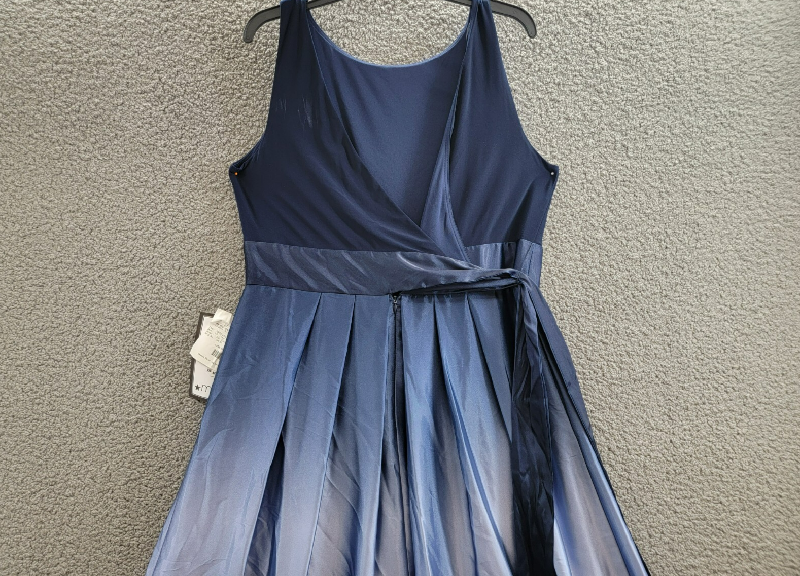 SLNY Fashions Ombré Satin Bow Sash Gown Women's 16 Navy/Wedgewood Zip Closure - Picture 10 of 16