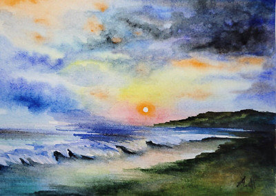 Original Watercolor painting by ALENA DE PLOTI* 6 x 8 inches *SUNSET* signed