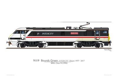 BR Class 91 91119 'Bounds Green Intercity Depot 1977-2017'  - Print