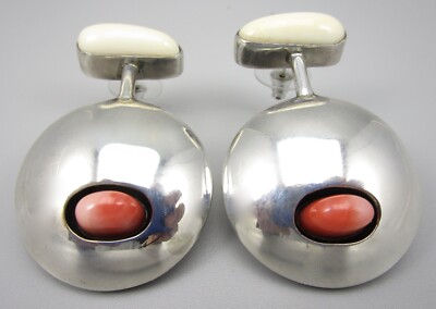 SCARCE KIM RAWDIN STERLING CORAL MODERNIST SHADOWBOX POD PIERCED EARRINGS