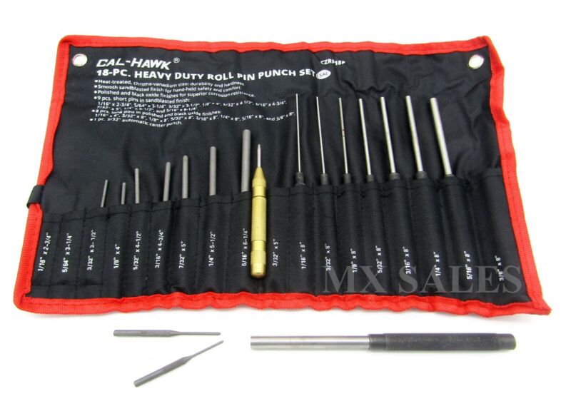 18 Pc Forged Steel Roll Pin Punch Set In Roll Up Pouch Case Rifle Gunsmithing