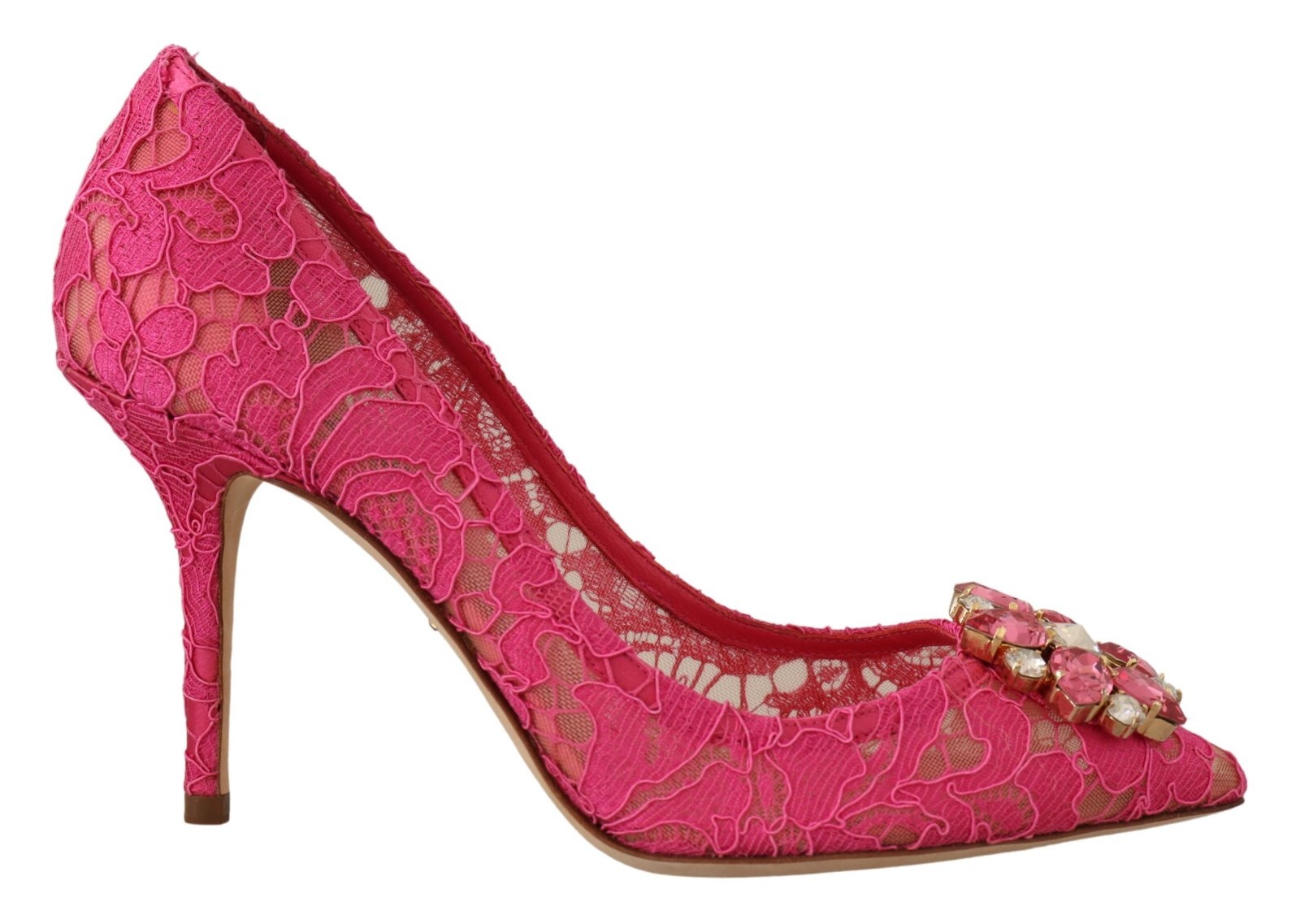 

DOLCE - GABBANA Shoes Розовые туфли-лодочки на каблуке с кружевом и кристаллами Taormina EU38,5 / US8 1100 долларов США, Розовый