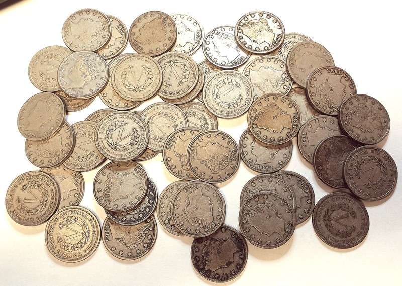 Lot of 50 - 1883 No Cents "V" Nickels