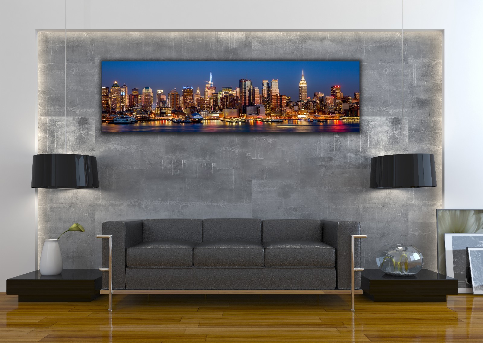 New York City Night Skyline Panoramic Picture Canvas Print Home Decor Wall Art