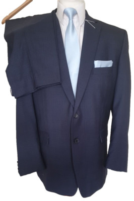 Moss Esq mens 2 piece suit Ch48S W38'' L26.5'' Dark Blue plaid check Smart