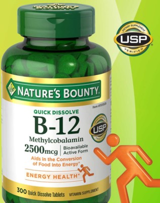 Nature's Bounty Sublingual Vitamin B-12 2500mcg 300 Quick Tablets Cherry...
