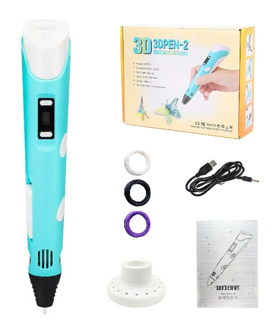 Wisam® 3D Drucker Stift Set Blau für Kinder Erwachsene mit 3 Farben PLA Filament