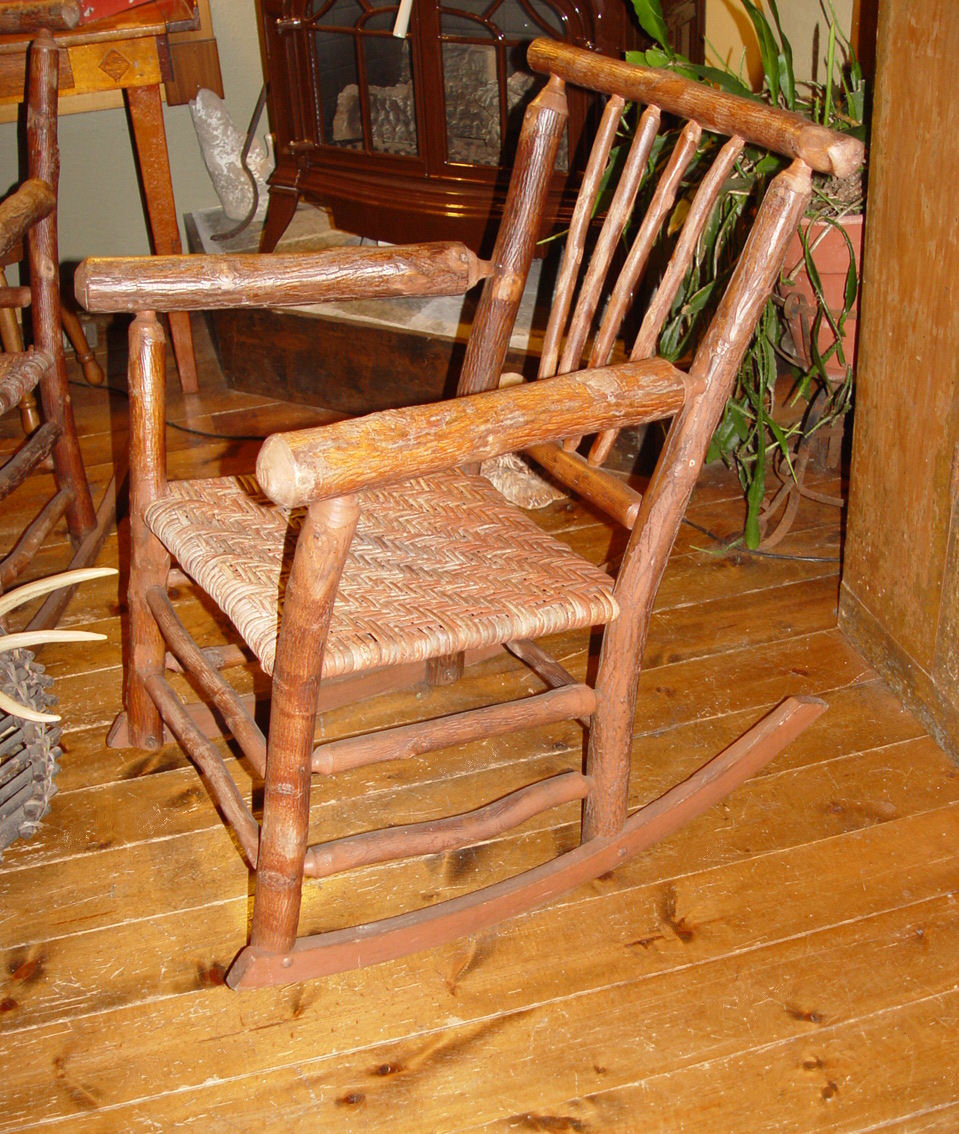 Signed 2 Old Hickory rockers, orig condition w/ old red paint ~ Martinsville IN