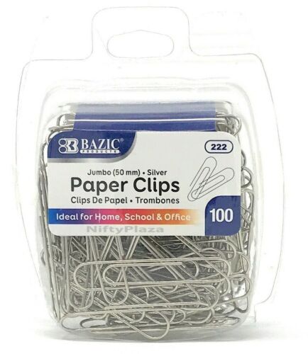 100 Large Jumbo Paper Clips 50mm Silver Smooth Finish Craft Home School Office 