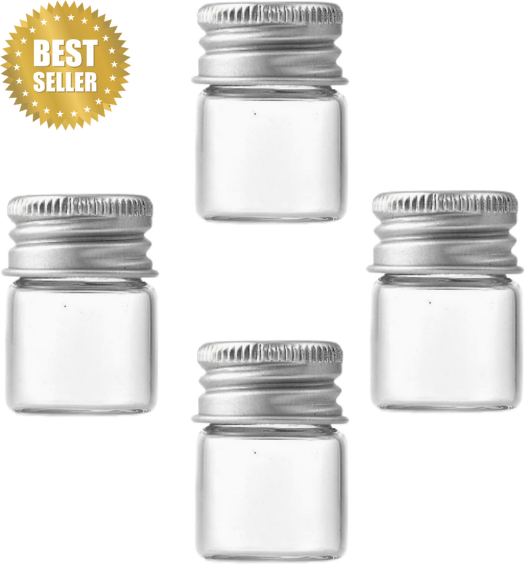4PCS 5Ml Glass Jars with Lids，Aluminum Top Metal Lids，Mini Bottle Vial for DIY C