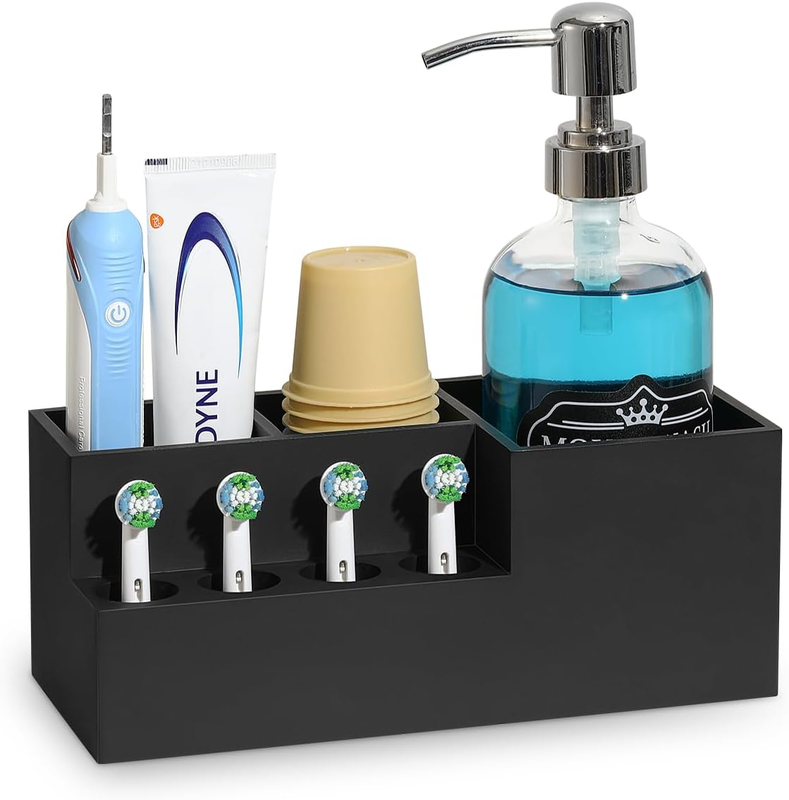 Universal Toothbrush Holder Organizer Razor Toothpaste Stand Matte Black Base