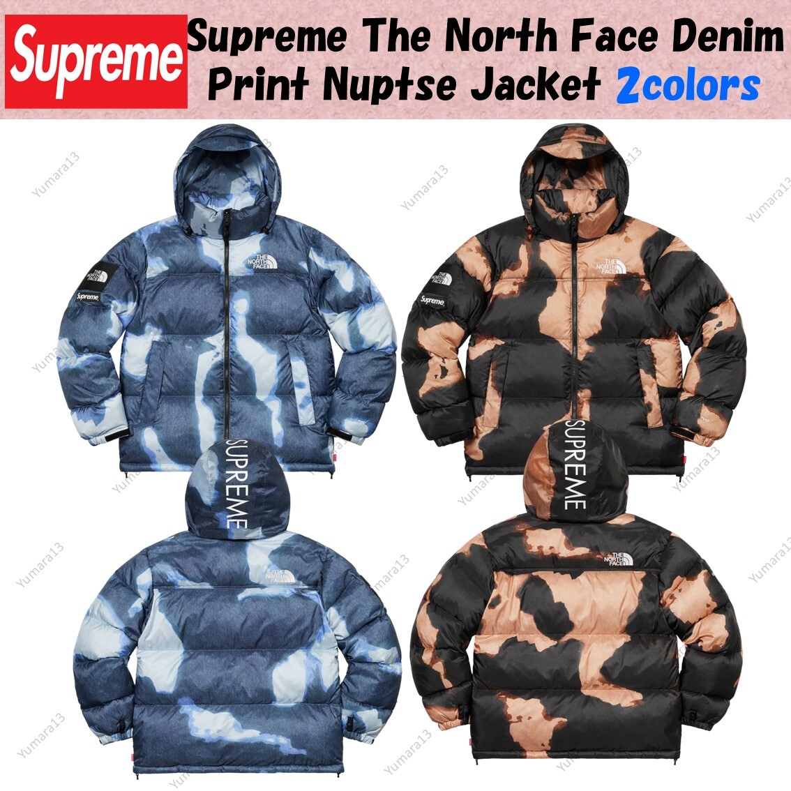 ジャケット・アウター Supreme The North Face Bleached Nuptse M Supreme The North Face Bleached Denim Print Nuptse Jacket