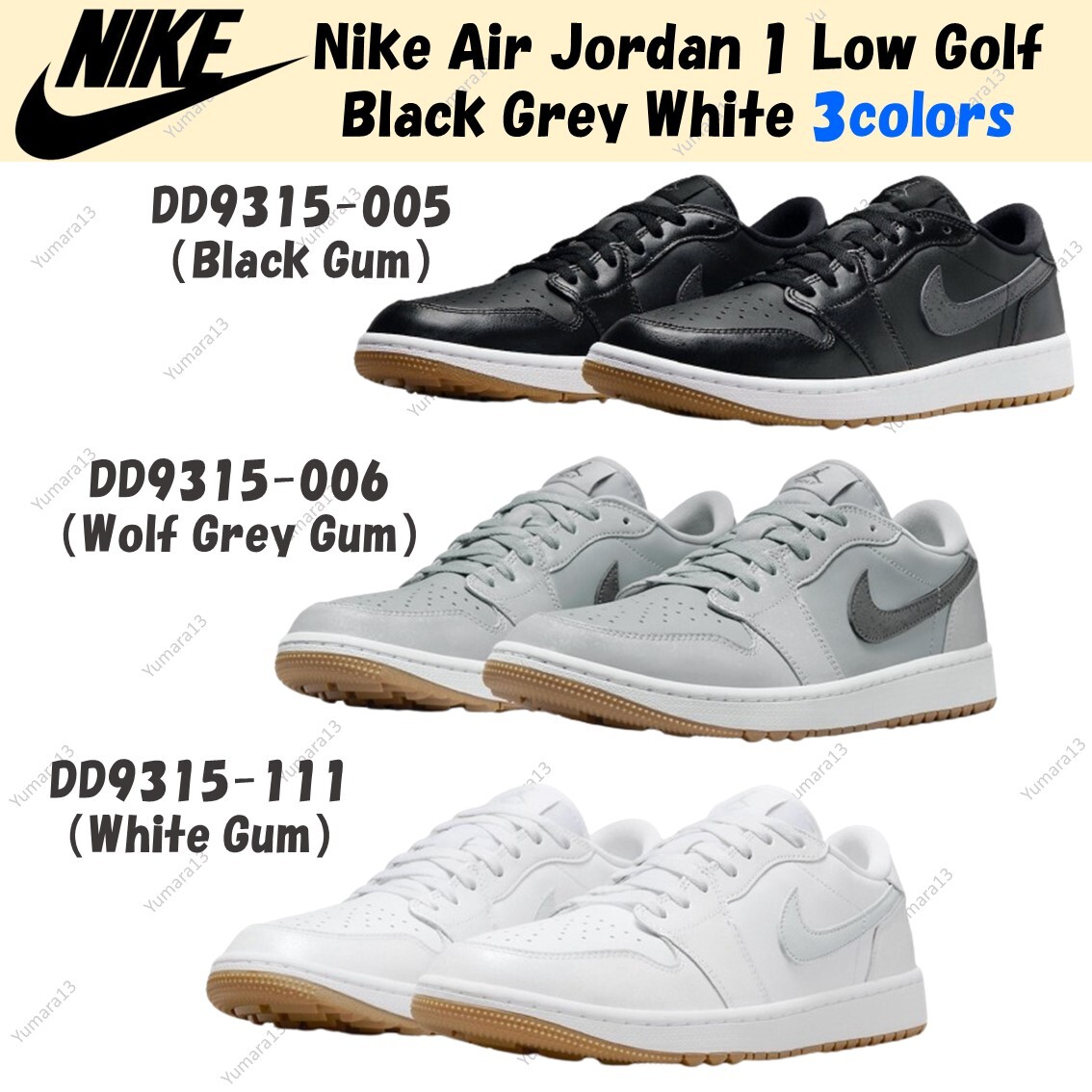 Nike Air Jordan 1 Low Golf Black Grey White 3colors DD9315