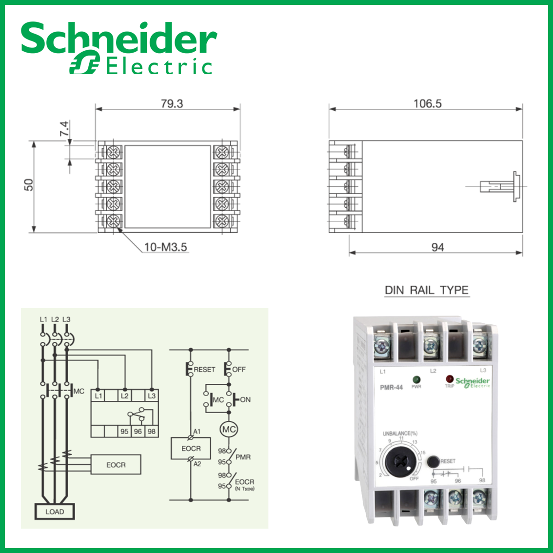 NEW Schneider Phase Monitoring Relay PMR440N7 Voltage Range 340480V 440VAC