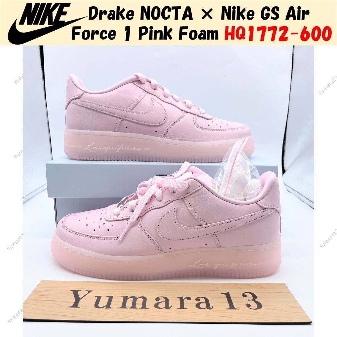 Drake NOCTA × Nike GS Air Force 1 Pink Foam HQ1772-600 Size Drake NOCTA × Nike GS Air Force 1 Pink Foam HQ1772-600 Size