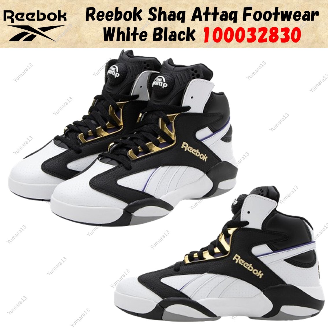 Pre-owned Reebok Shaq Attaq Footwear White Black 100032830 Men's Size