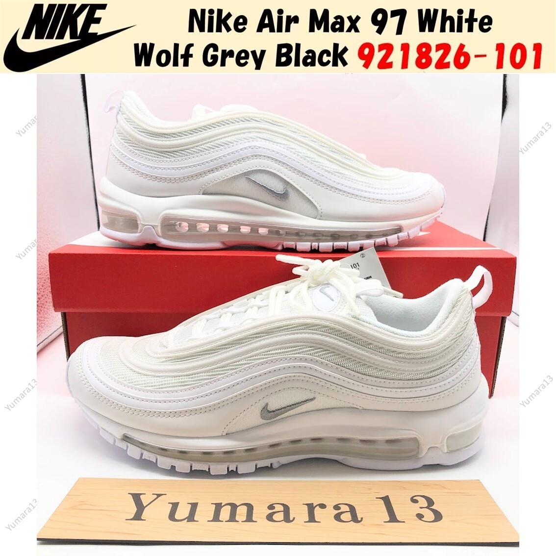 公式正規品!★NIKE AIR MAX 97 WHITE WOLF GREY Nike Air Max 97 White Wolf Grey Black 921826-101 Men's Size