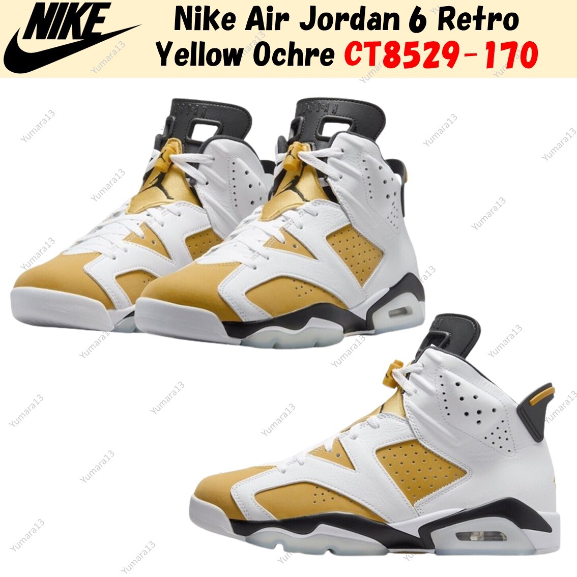 スニーカー Nike Air Jordan 6 Retro Yellow Ochre CT8529-170 Nike Air Jordan 6 Retro Mid Yellow Ochre Jordan 6 AJ6 CT8529