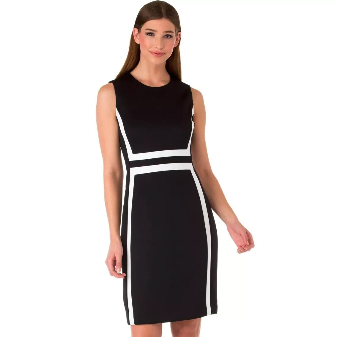New! Calvin Klein Elegant Color Block Black White Sheath Dress size 14