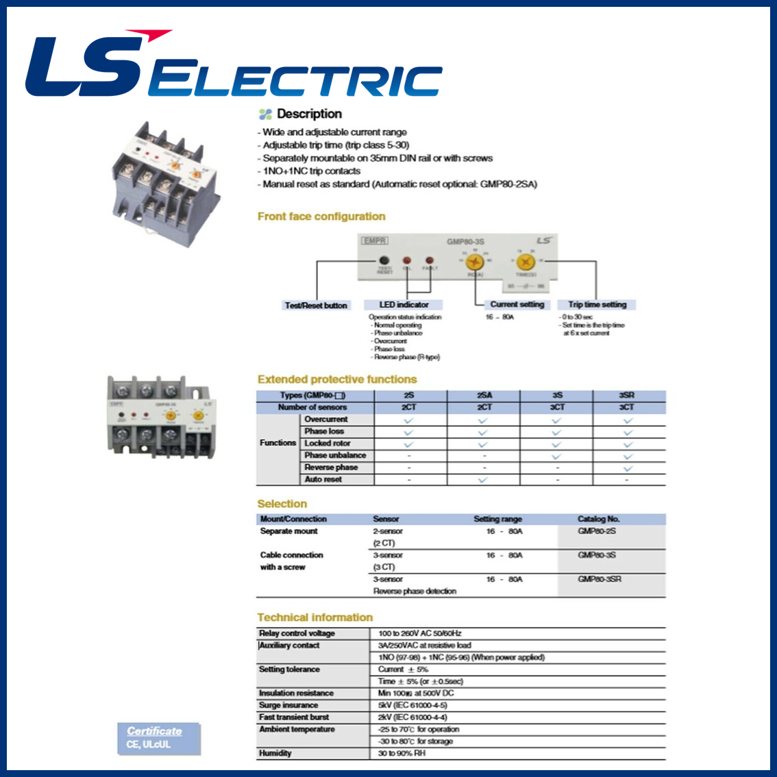 NEW LS Electronic Motor Protection Relay GMP803S 80A Screw Type EMPR