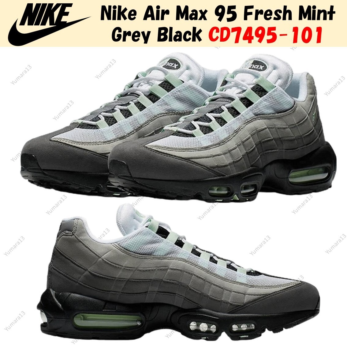 Nike Air Max 95 Fresh Mint Grey Black CD7495-101 Men's Size